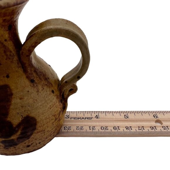 Vtg Studio Art Mini Pitcher Pottery Bud Vase 3 1/2” Neutrals Brown - Picture 9 of 9